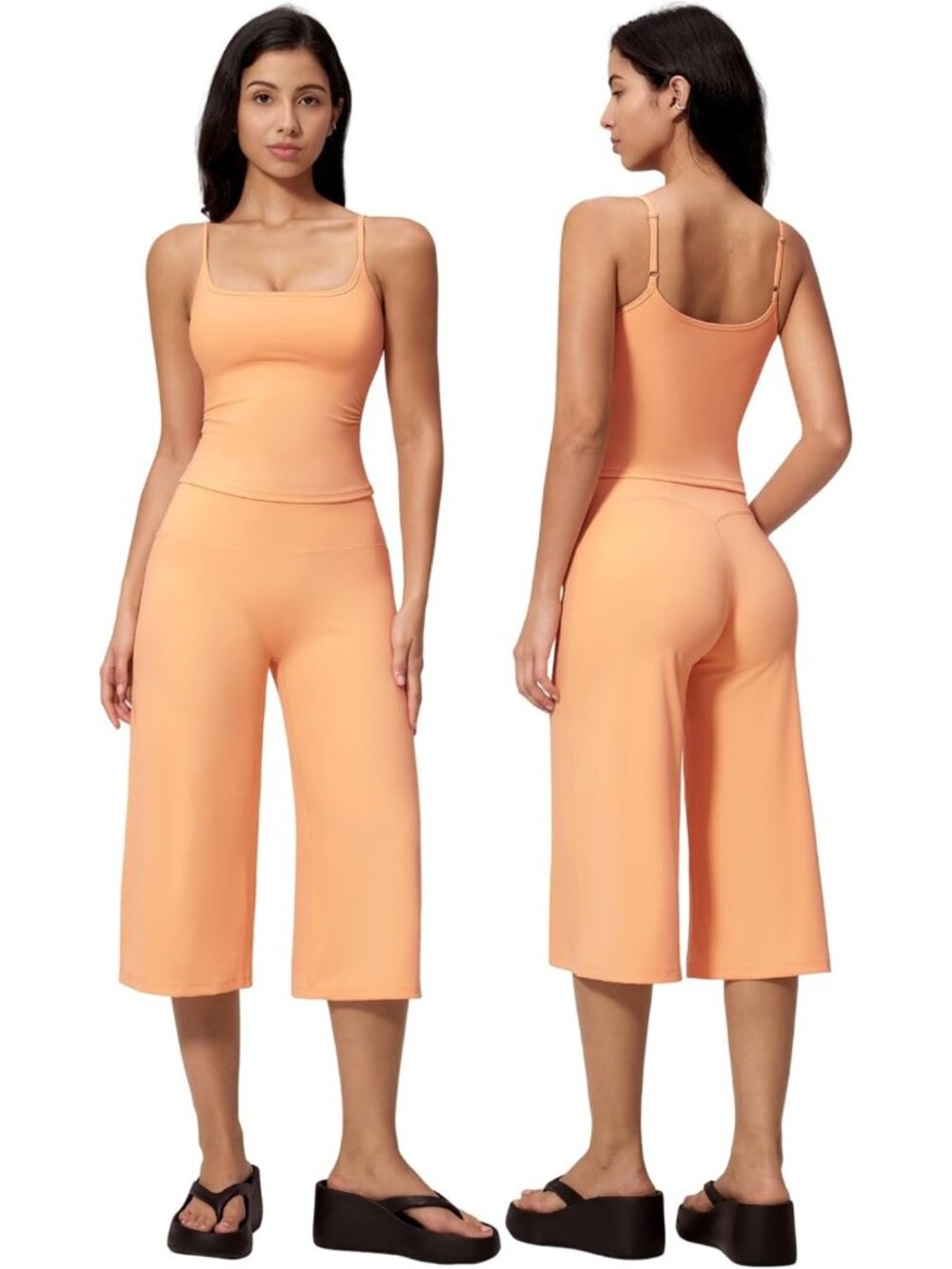Stylish 2-Piece Workout Set: Adjustable Spaghetti Strap Tank & High Waist Capri